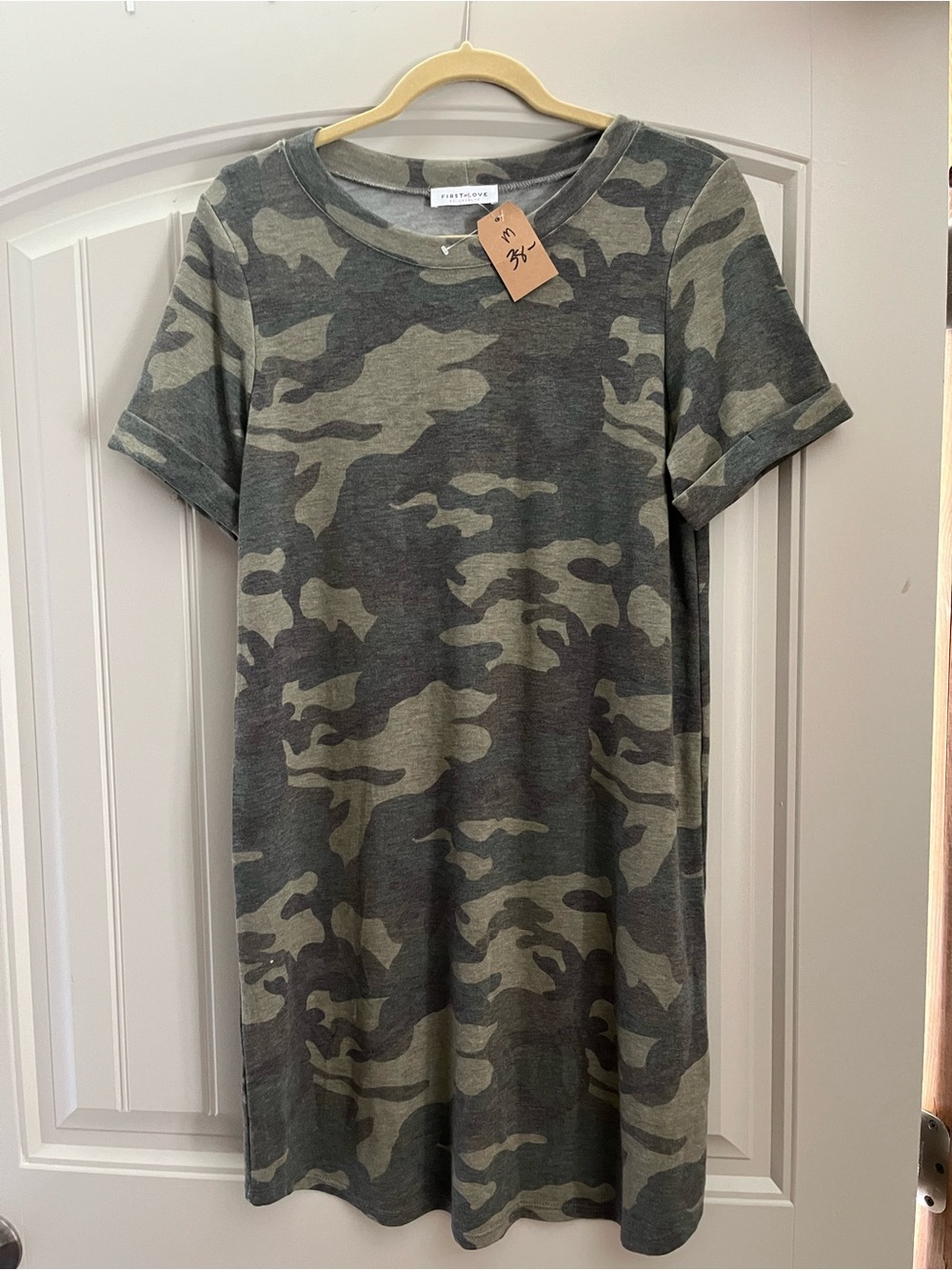 First Love Olive & Dark Green Camo Short Sleeve Dress